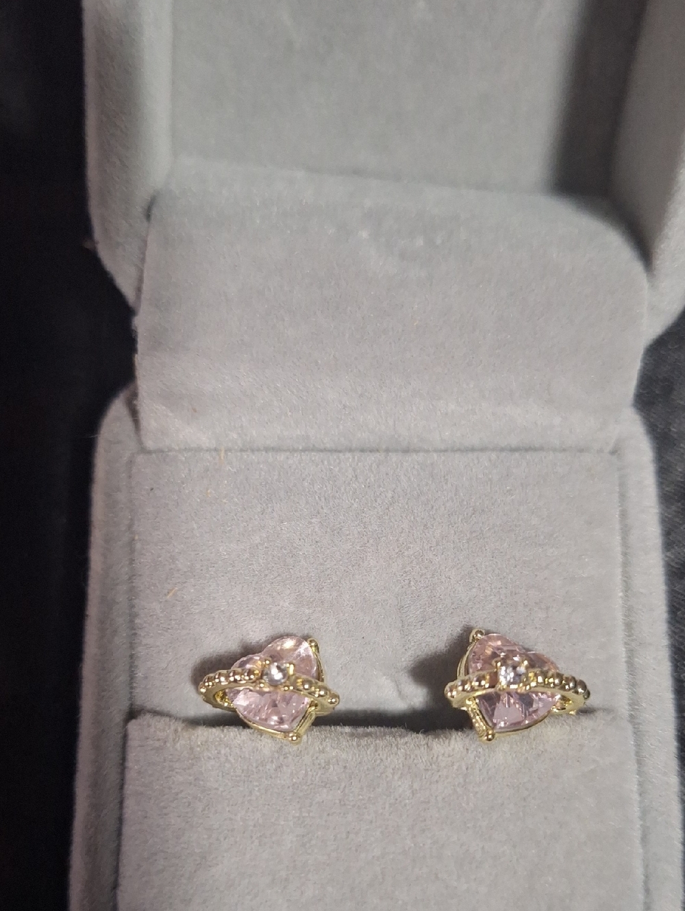 Classic Gold-Tone Pink Stone Stud Earrings